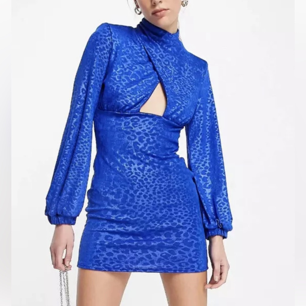 ASOS blue shiny cut out mini dress NEW size 10